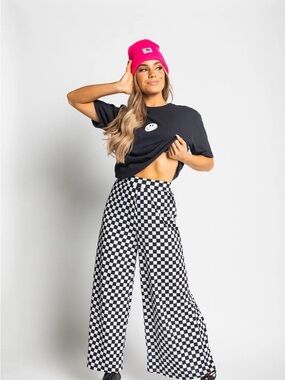 Women’s Checkerboard Wide-Leg Pants - Black & White